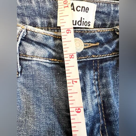 Acne studios 28 kick flare high rise distressed raw hem blue jeans fall - Picture 8 of 10